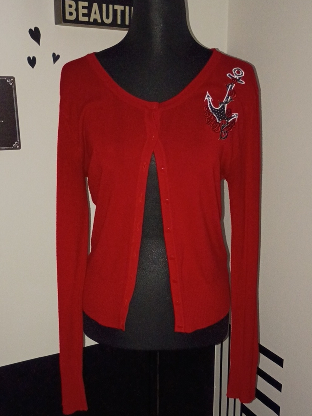 Women’s Sweater Cardigan with Anchor Embroidery